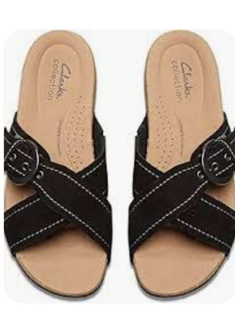 Clarks Black Suede Cross-Band Mule with Buckle